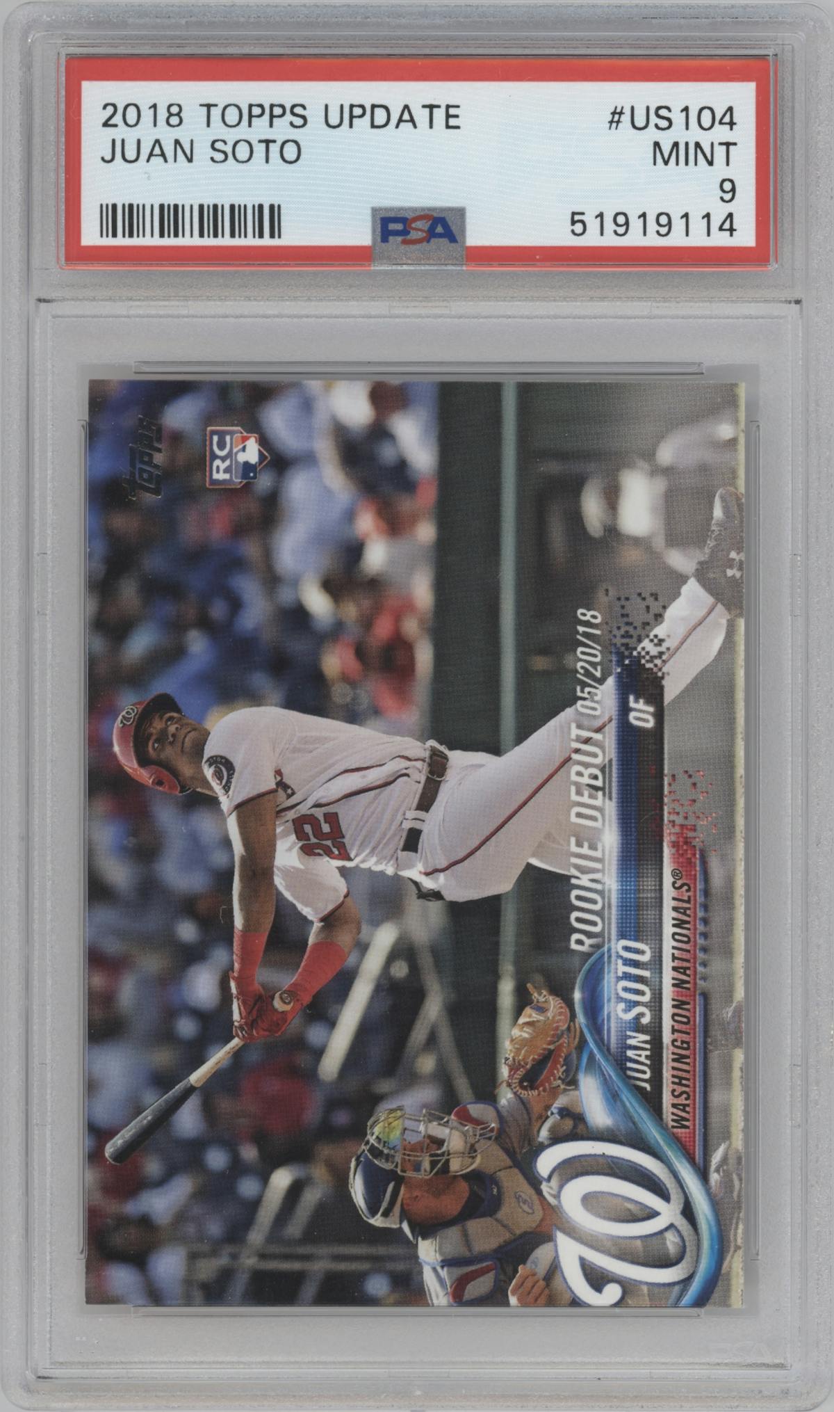 Juan Soto from the 2018 Topps Update set graded by PSA and given an overall grade of 9.