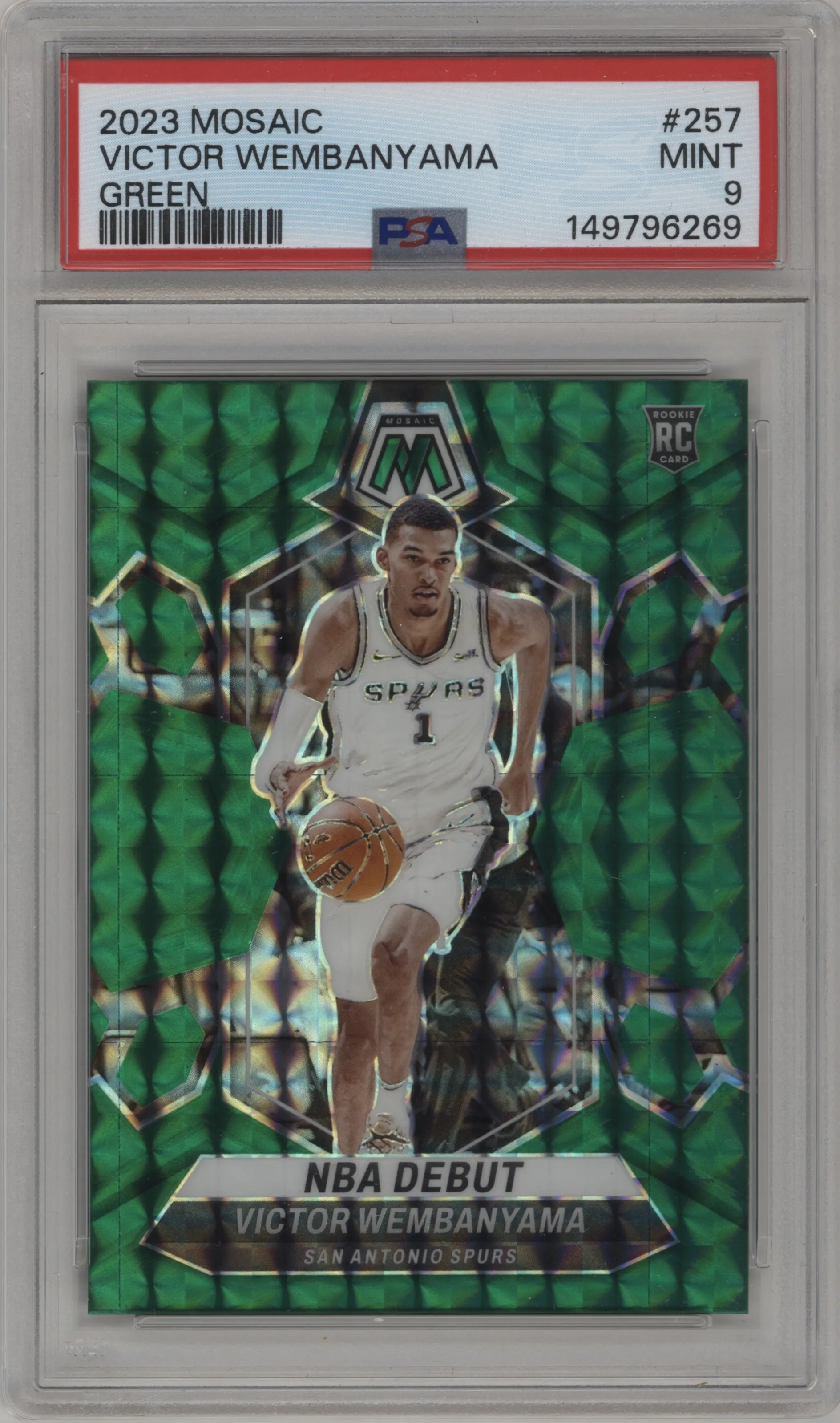 2023 Panini Mosaic Victor Wembanyama Green Mosaic #257 PSA 9