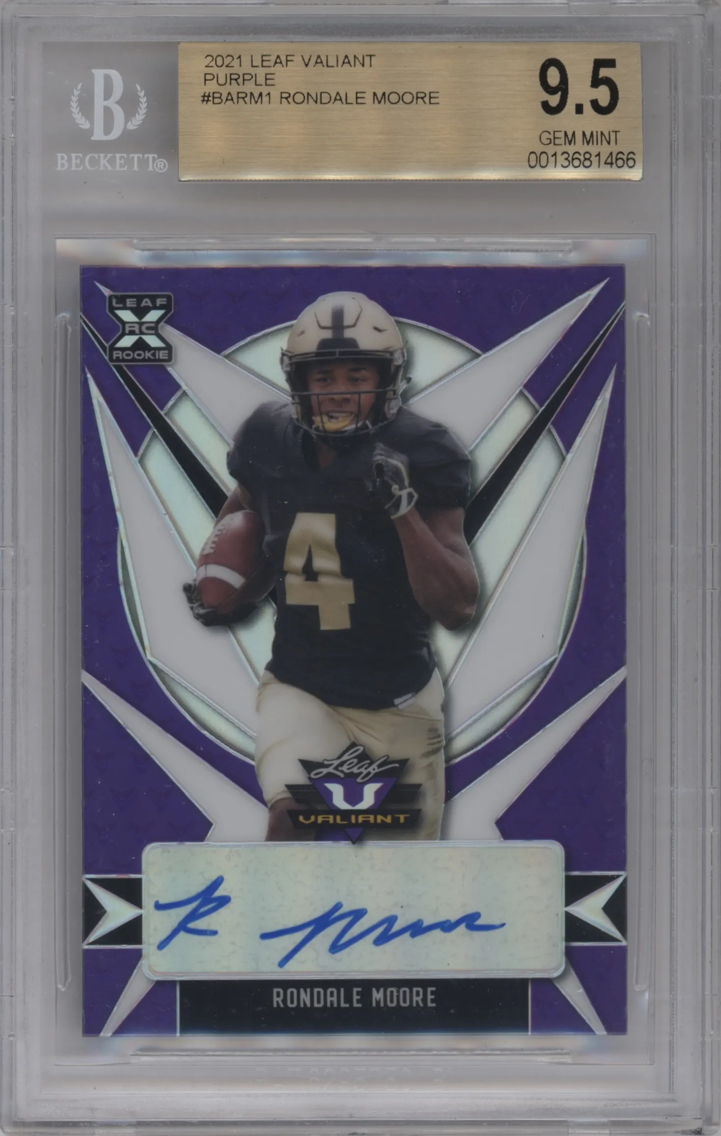 2021 Leaf Valiant Auto Rondale Moore Purple #BA-RM1 BGS 9.5
