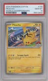 Pikachu from the 2024 Pokemon SV set featuring a 2024 World Championship parallel graded by PSA and given an overall grade of 10.