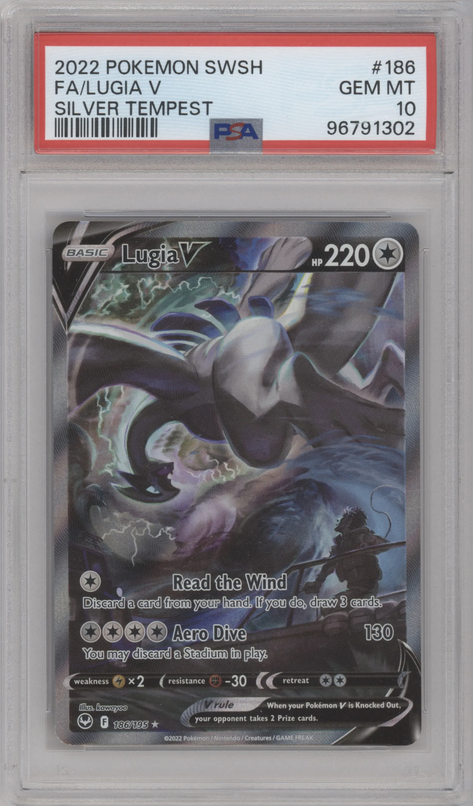 Lugia V from the 2022 Pokemon SWSH set graded by PSA and given an overall grade of 10.