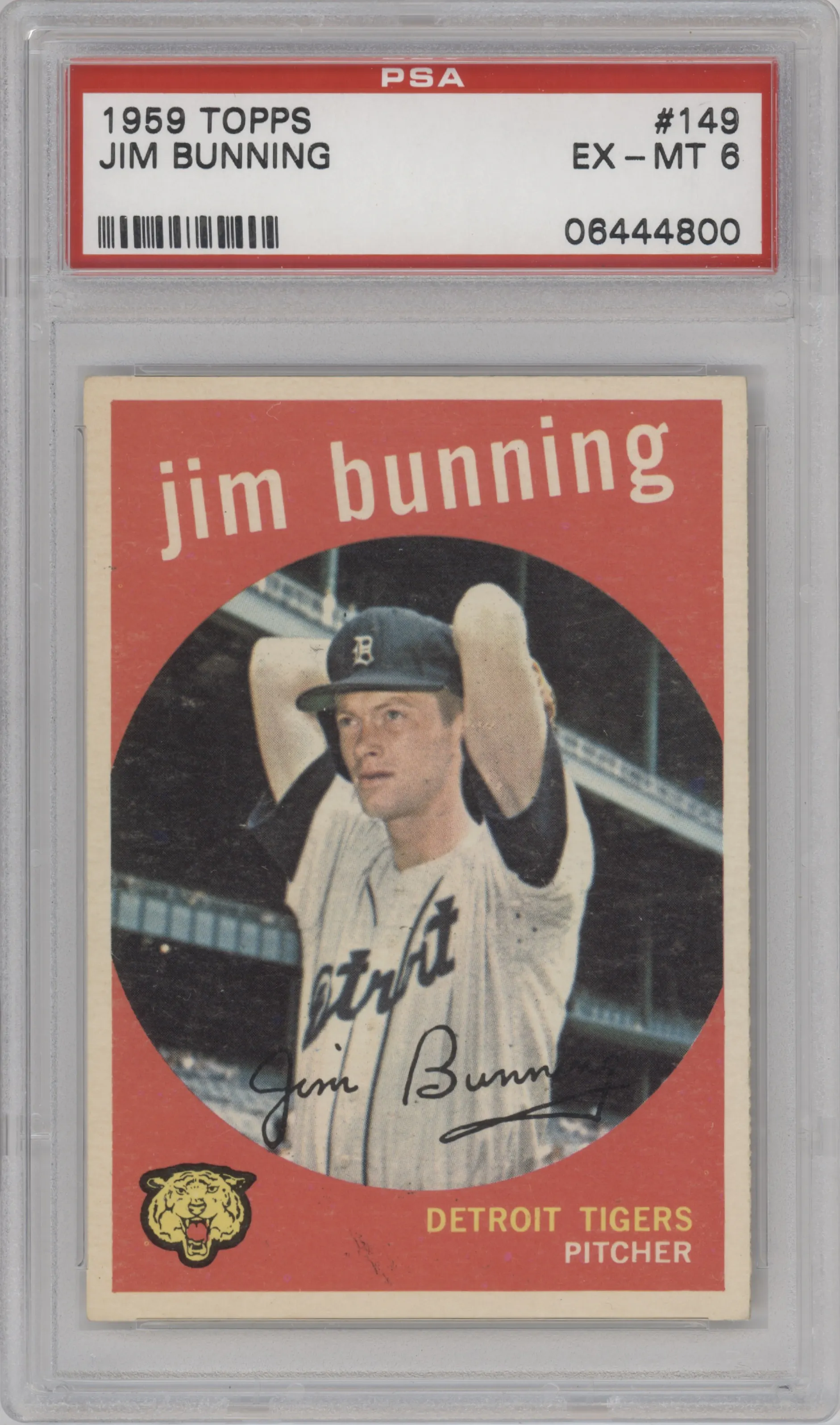 Jim Bunning from the 1959 Topps set graded by PSA and given an overall grade of 6.