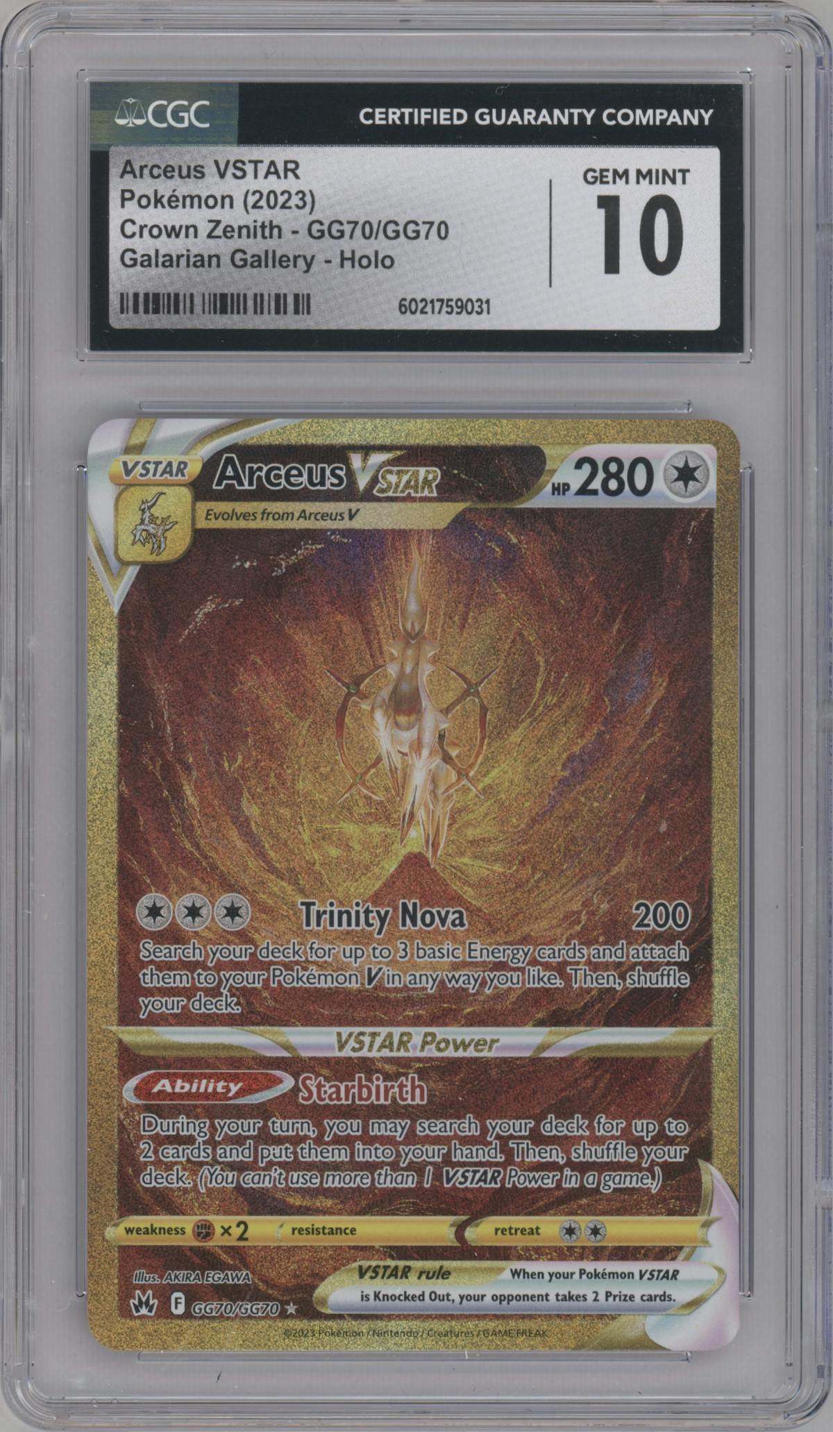 Arceus VSTAR from the 2023 Pokemon SWSH set graded by CSG and given an overall grade of 10.