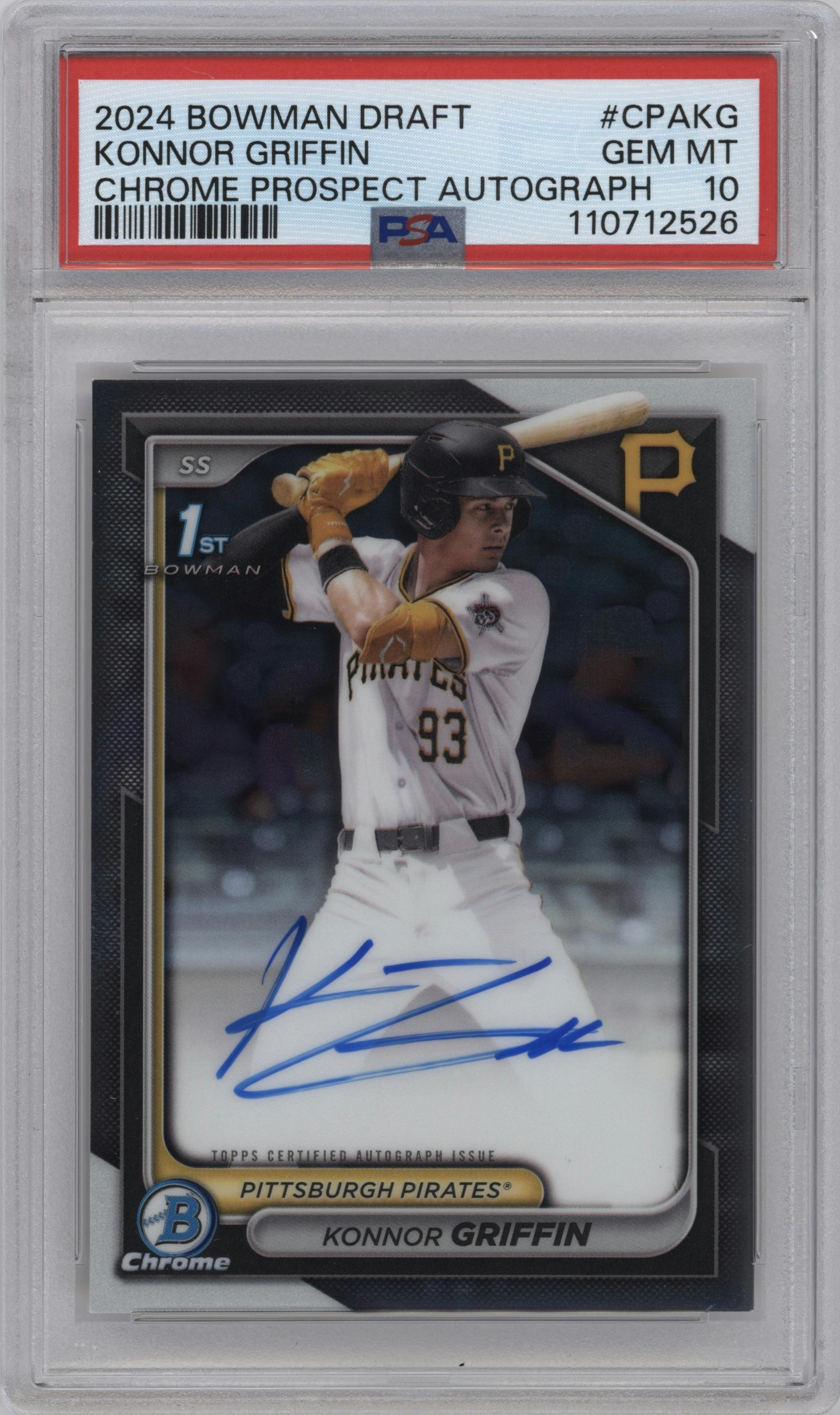 Konnor Griffin from the 2024 Bowman Draft set graded by PSA and given an overall grade of 10.