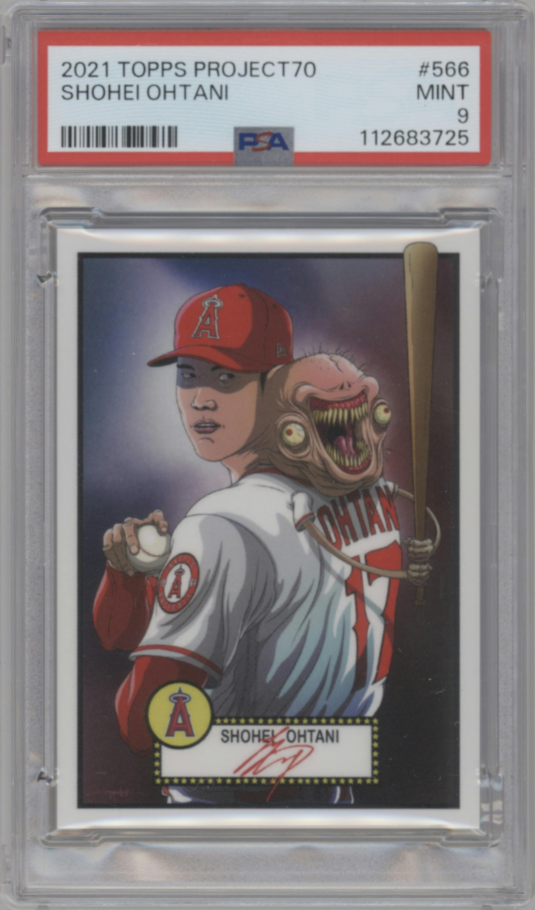 Shohei Ohtani from the 2021-22 Topps Project70 set graded by PSA and given an overall grade of 9.