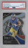 Puka Nacua from the 2023 Panini Select set featuring a Die-Cut Black/Red parallel graded by PSA and given an overall grade of 10.