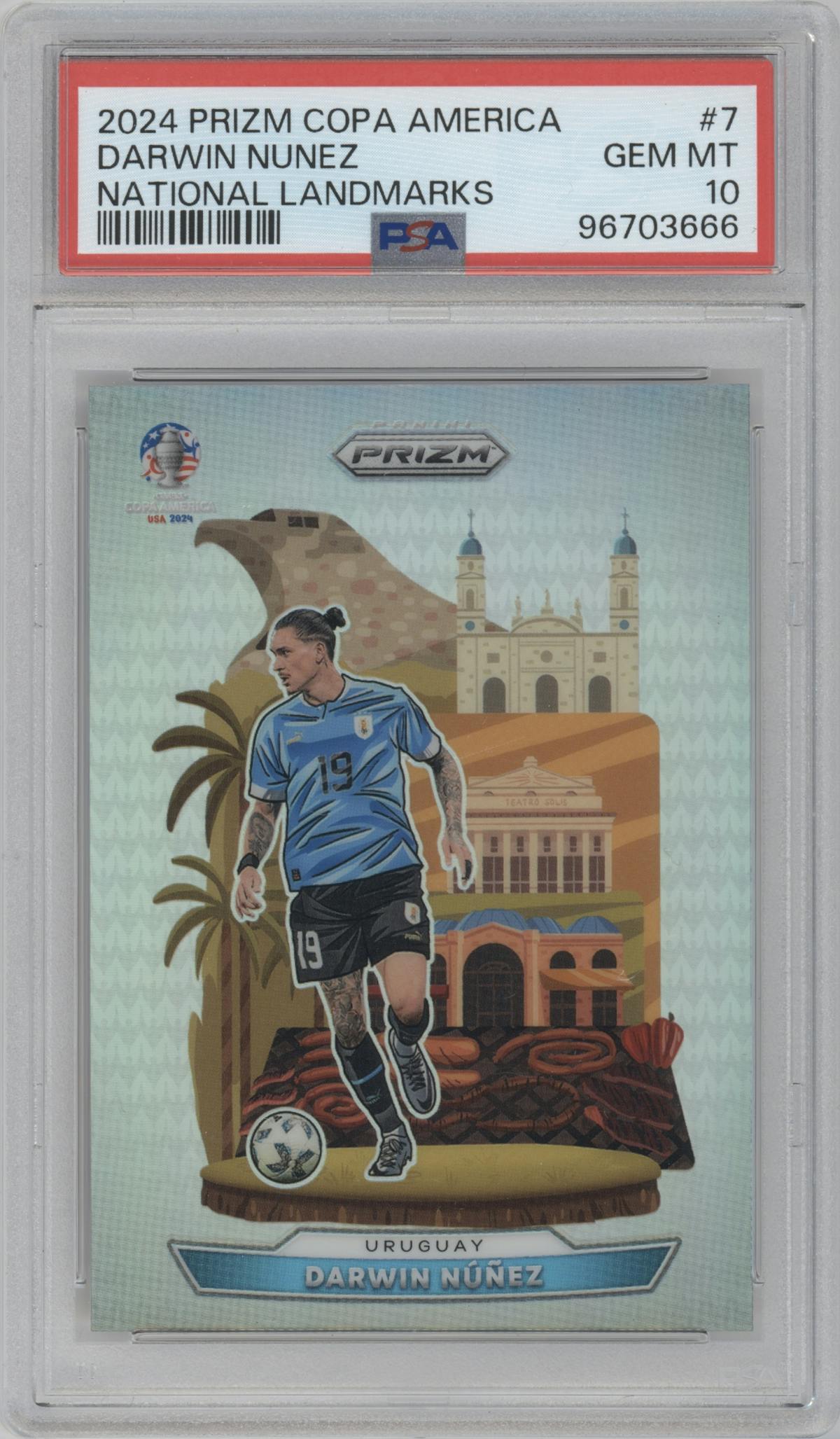 Darwin Nunez from the 2024 Panini Prizm CONMEBOL Copa America set graded by PSA and given an overall grade of 10.
