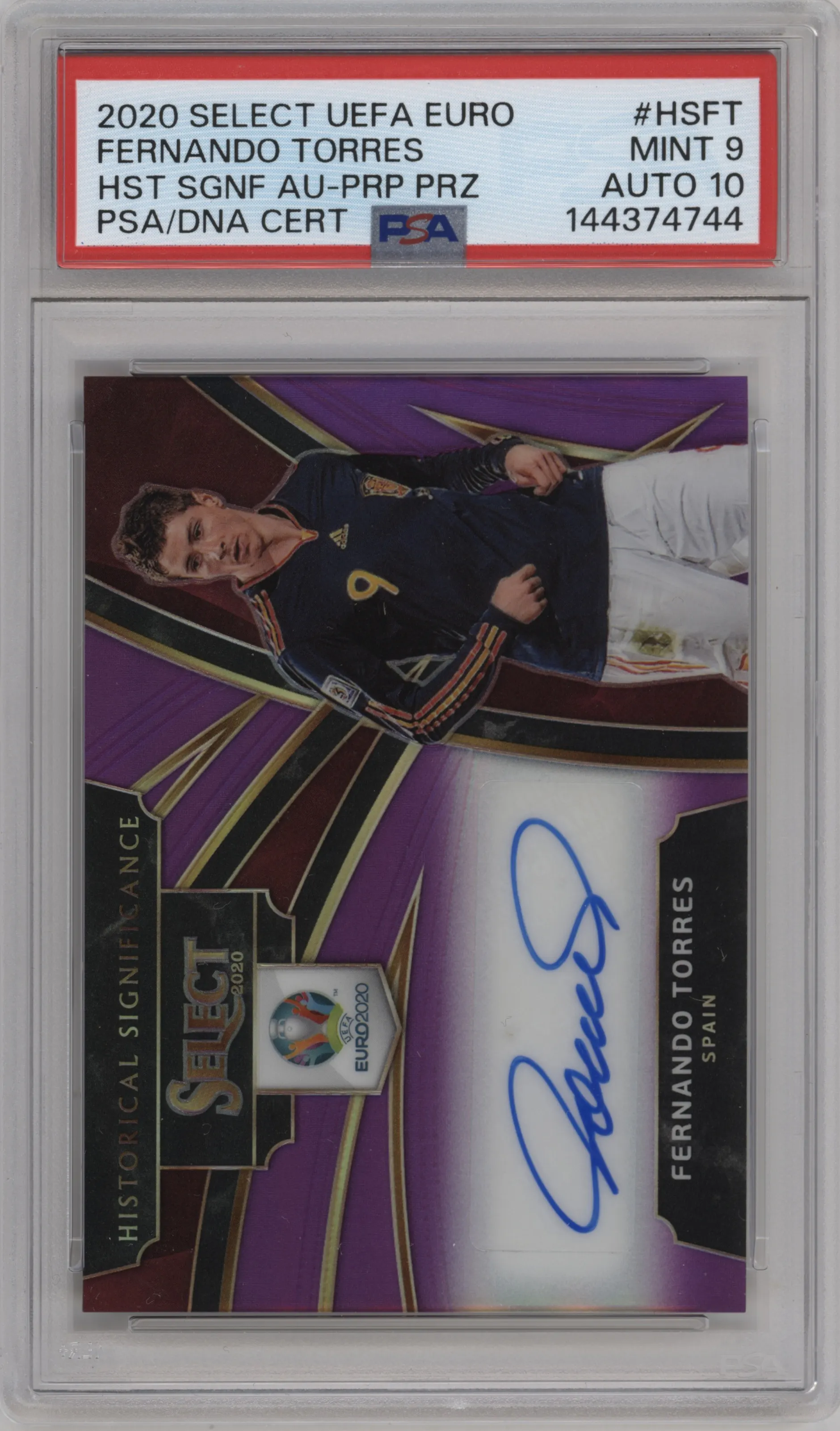 2020 Panini Select UEFA Euro Hist.Sign.Auto Fernando Torres Purple Prizm PSA 9