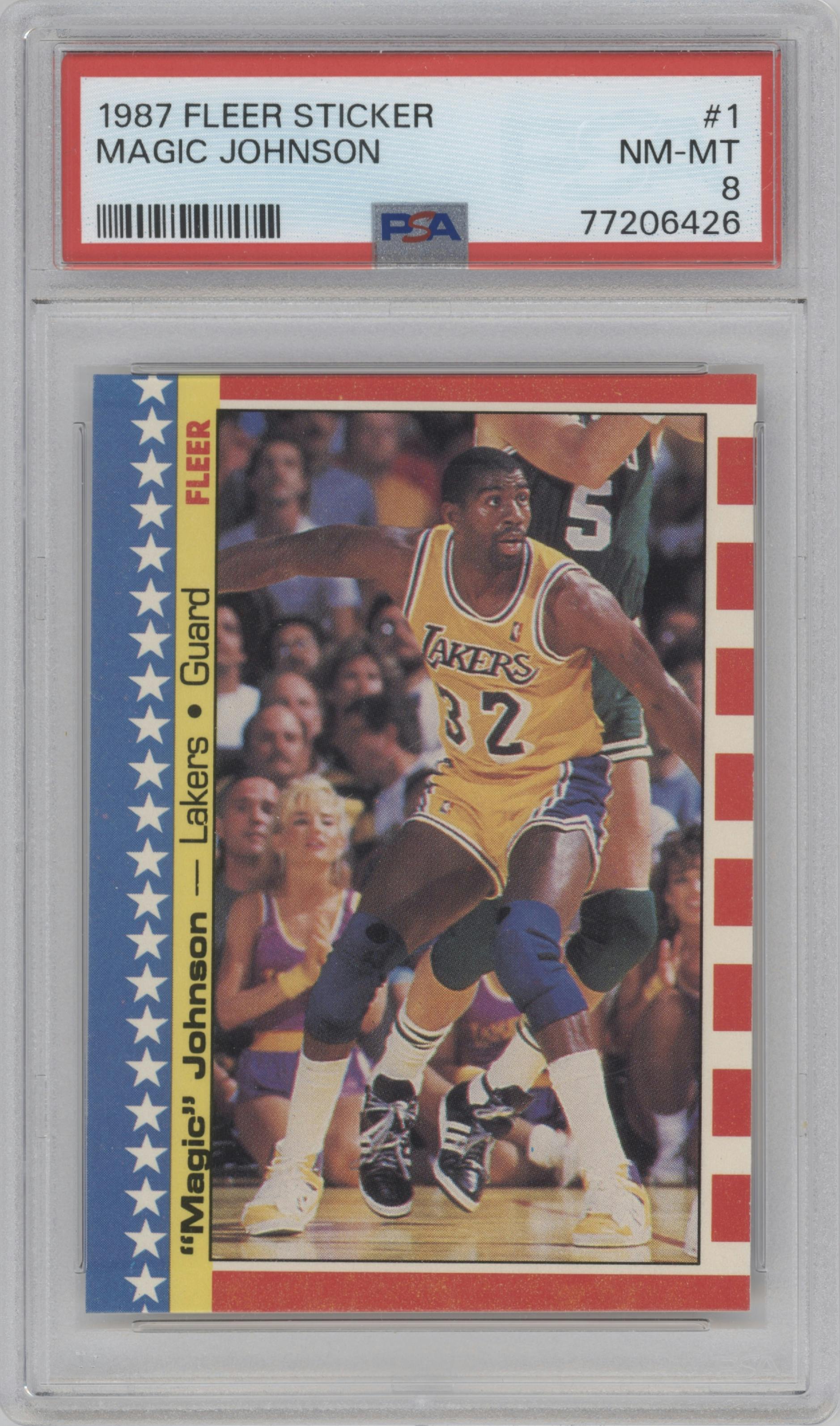 Magic Johnson from the 1987-88 Fleer set graded by PSA and given an overall grade of 8.