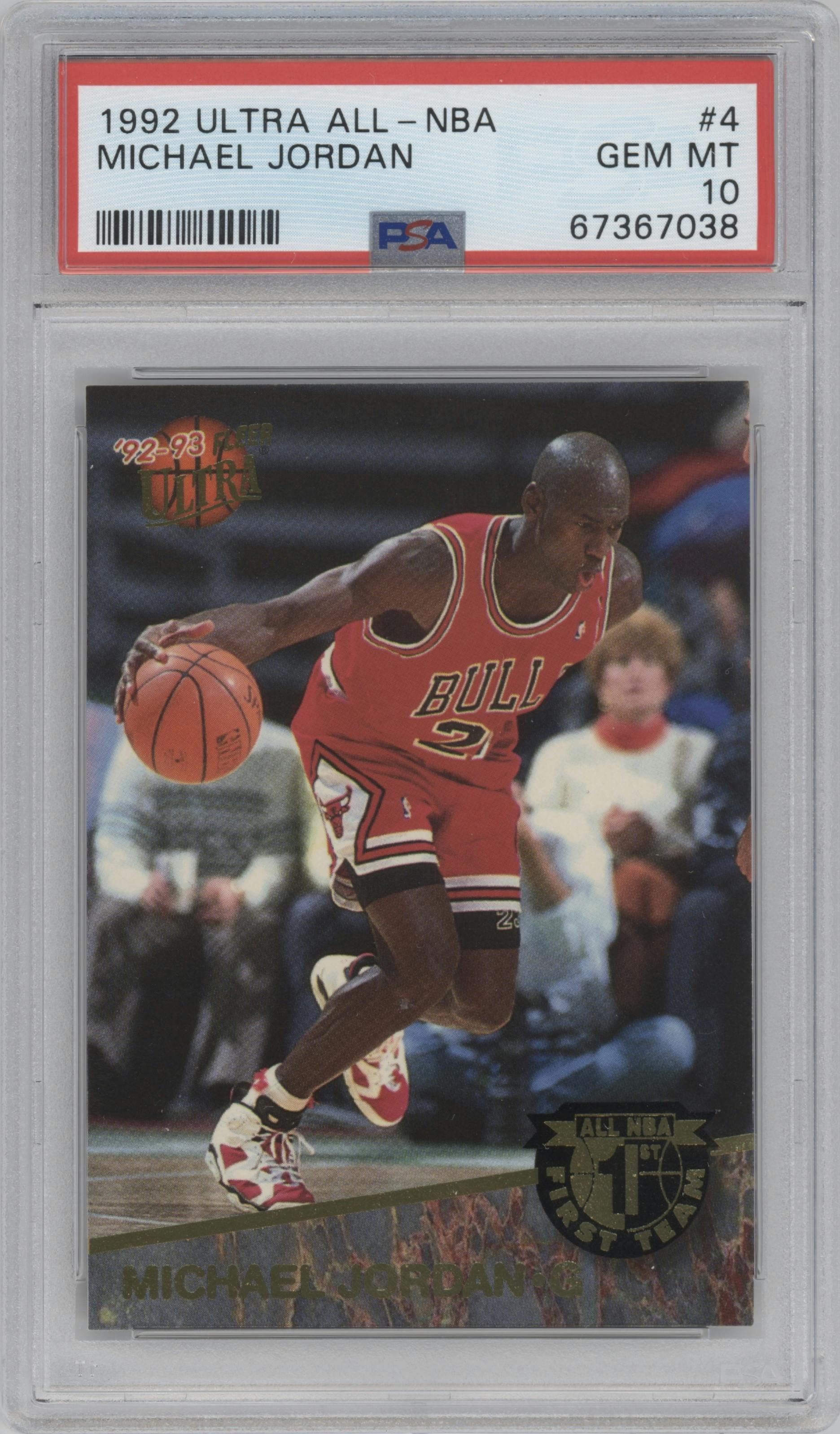 Michael Jordan from the 1992-93 Fleer Ultra set graded by PSA and given an overall grade of 10.