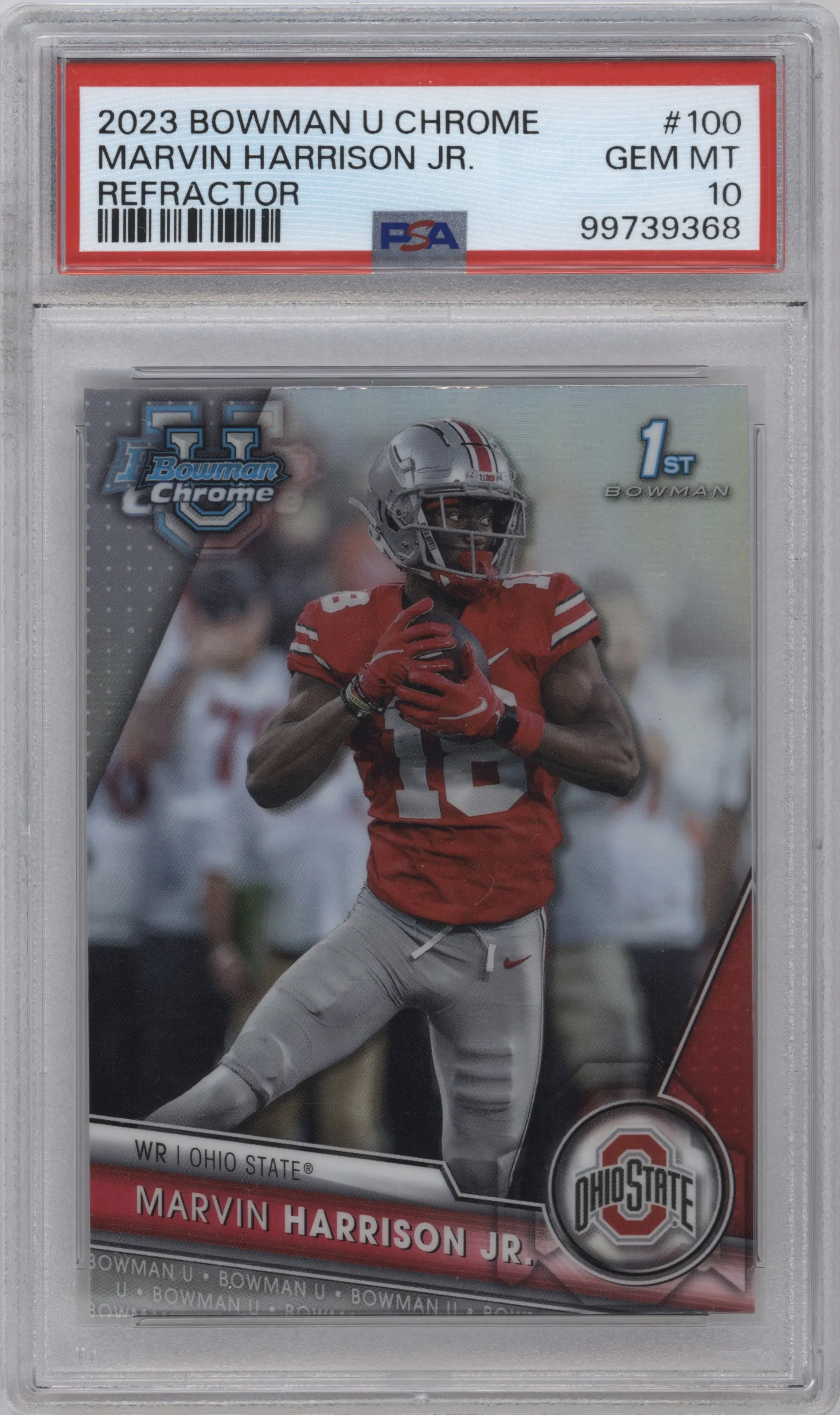 2023 Bowman Chrome University Marvin Harrison Jr. Refractor #100 PSA 10