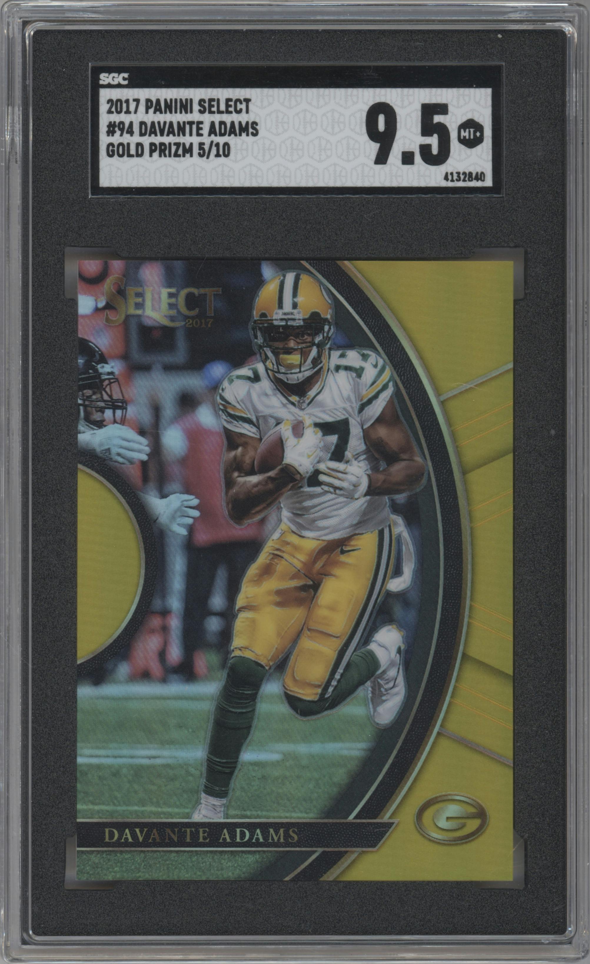 Davante Adams from the 2017 Panini Select set featuring a Gold Prizm  parallel graded by SGC and given an overall grade of 9.5.
