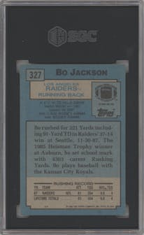 Bo Jackson from the 1988 Topps set graded by SGC and given an overall grade of 8.5.