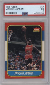 Michael Jordan from the 1986-87 Fleer set graded by PSA and given an overall grade of 5.