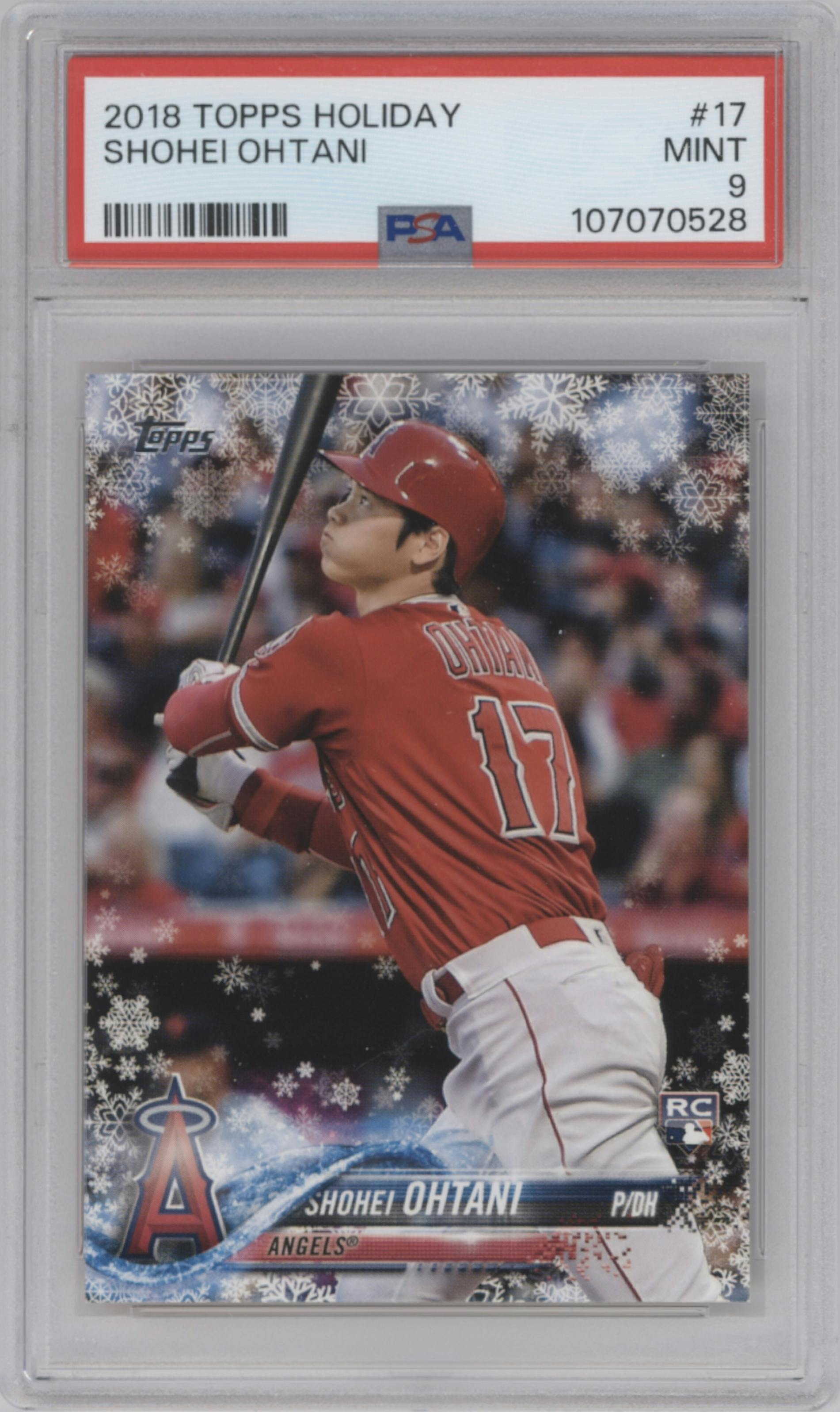 Shohei Ohtani from the 2018 Topps Holiday set graded by PSA and given an overall grade of 9.
