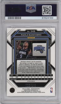 Paolo Banchero from the 2022-23 Panini Prizm  set featuring a Purple Ice parallel graded by PSA and given an overall grade of 10.