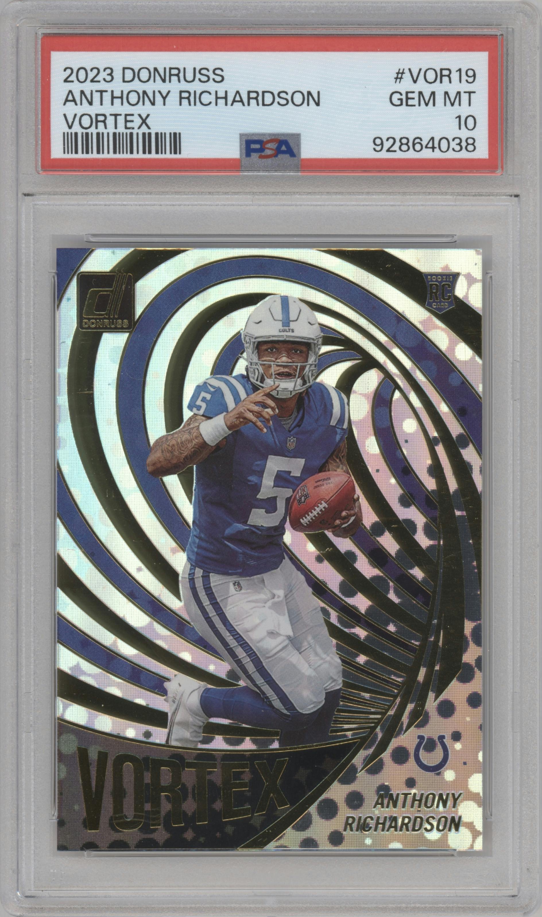 Anthony Richardson from the 2023 Panini Donruss set graded by PSA and given an overall grade of 10.