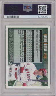 Shohei Ohtani from the 2022 Topps Finest Flashback set featuring a Black Refractor parallel graded by PSA and given an overall grade of 9.