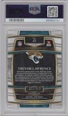 Trevor Lawrence from the 2021 Panini Select set featuring a Tri-Color parallel graded by PSA and given an overall grade of 10.