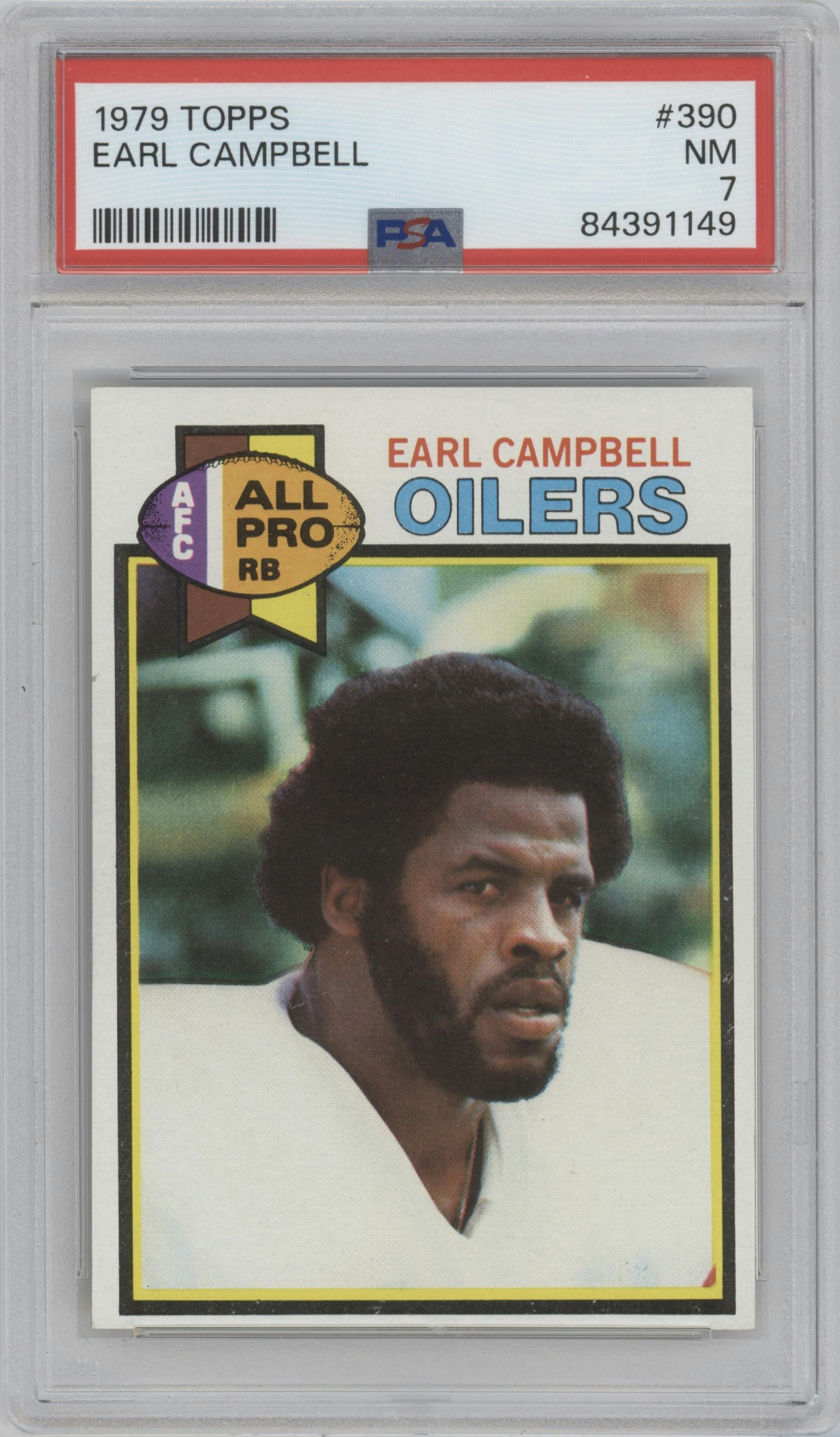 Earl Campbell from the 1979 Topps set graded by PSA and given an overall grade of 7.