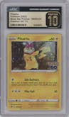 Pikachu from the 2022 Pokemon SWSH set featuring a Pokémon GO Tins parallel graded by CSG and given an overall grade of 10.