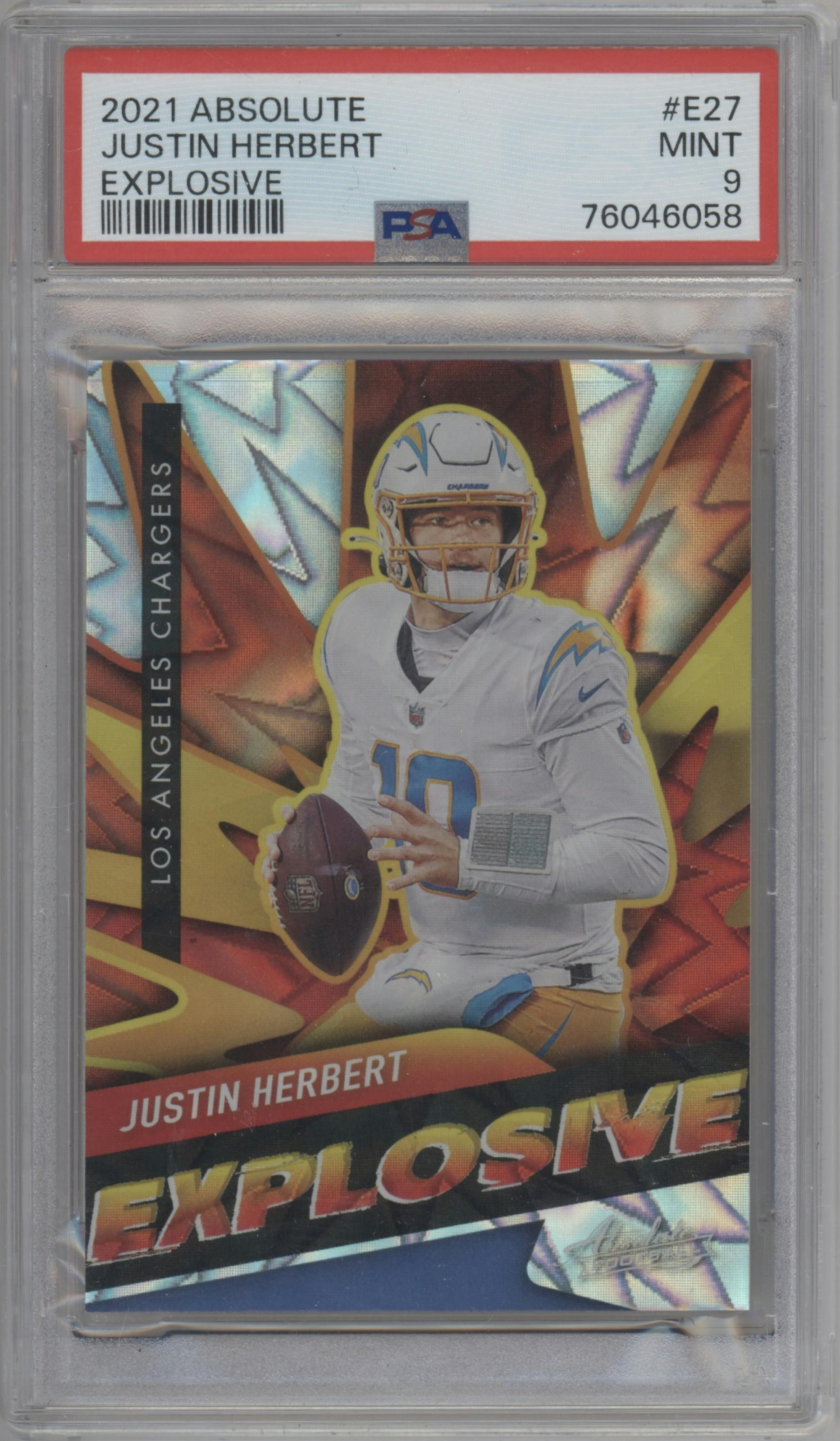 Justin Herbert from the 2021 Panini Absolute set graded by PSA and given an overall grade of 9.