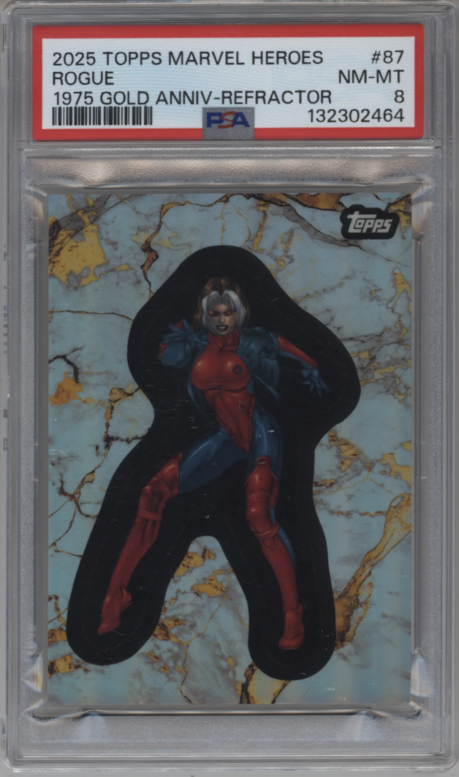 2025 Topps Marvel Comic Book Heroes 1975 Golden Anniversary Rogue Refractor #87 PSA 8