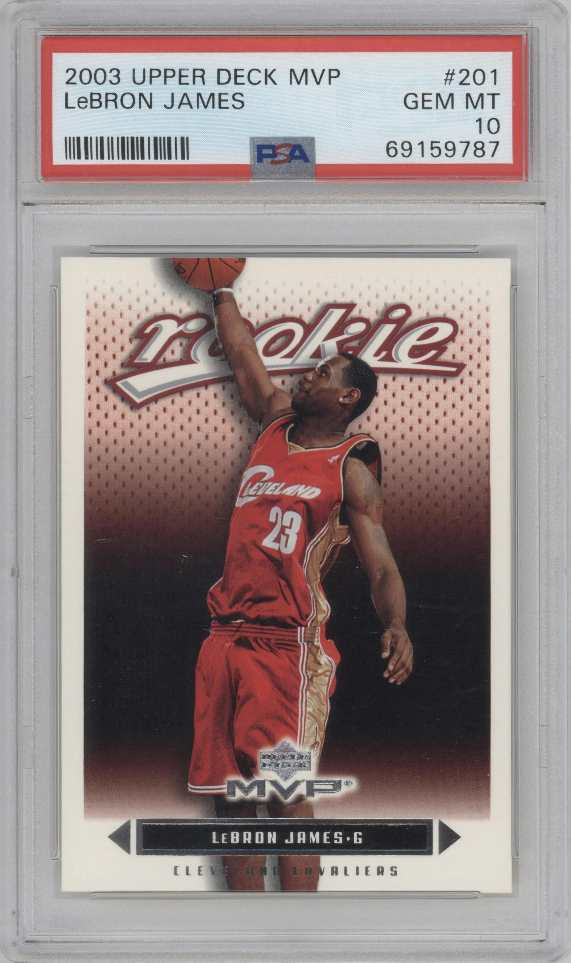 LeBron James from the 2003-04 Upper Deck MVP set graded by PSA and given an overall grade of 10.