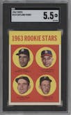 Dick Egan/Julio Navarro/Gaylord Perry/Tommy Sisk from the 1963 Topps set graded by SGC and given an overall grade of 5.5.