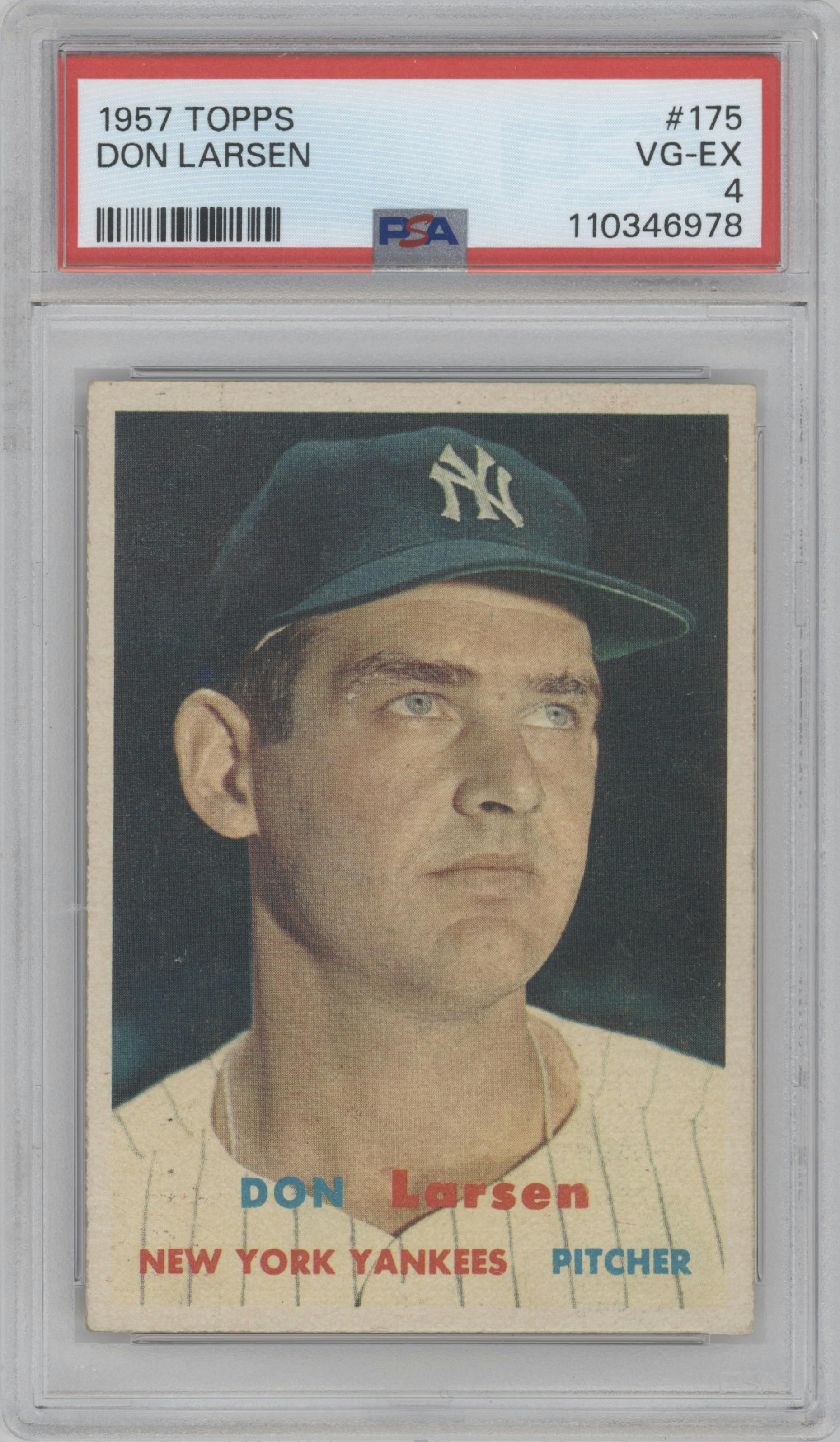 Don Larsen from the 1957 Topps set graded by PSA and given an overall grade of 4.