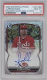 Alfredo Duno from the 2023 Bowman Chrome set featuring a HTA Choice Refractor parallel graded by PSA and given an overall grade of 10.