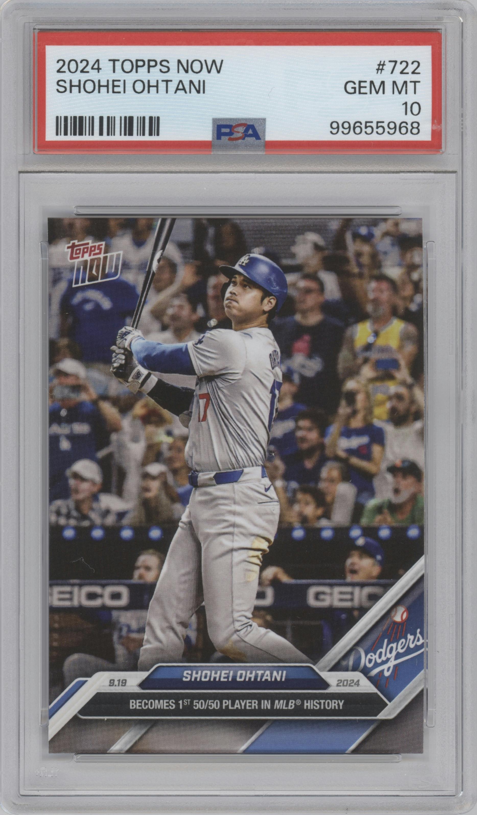 Shohei Ohtani from the 2024 Topps Now set graded by PSA and given an overall grade of 10.