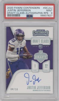 Justin Jefferson from the 2020 Panini Contenders set graded by PSA and given an overall grade of 9.