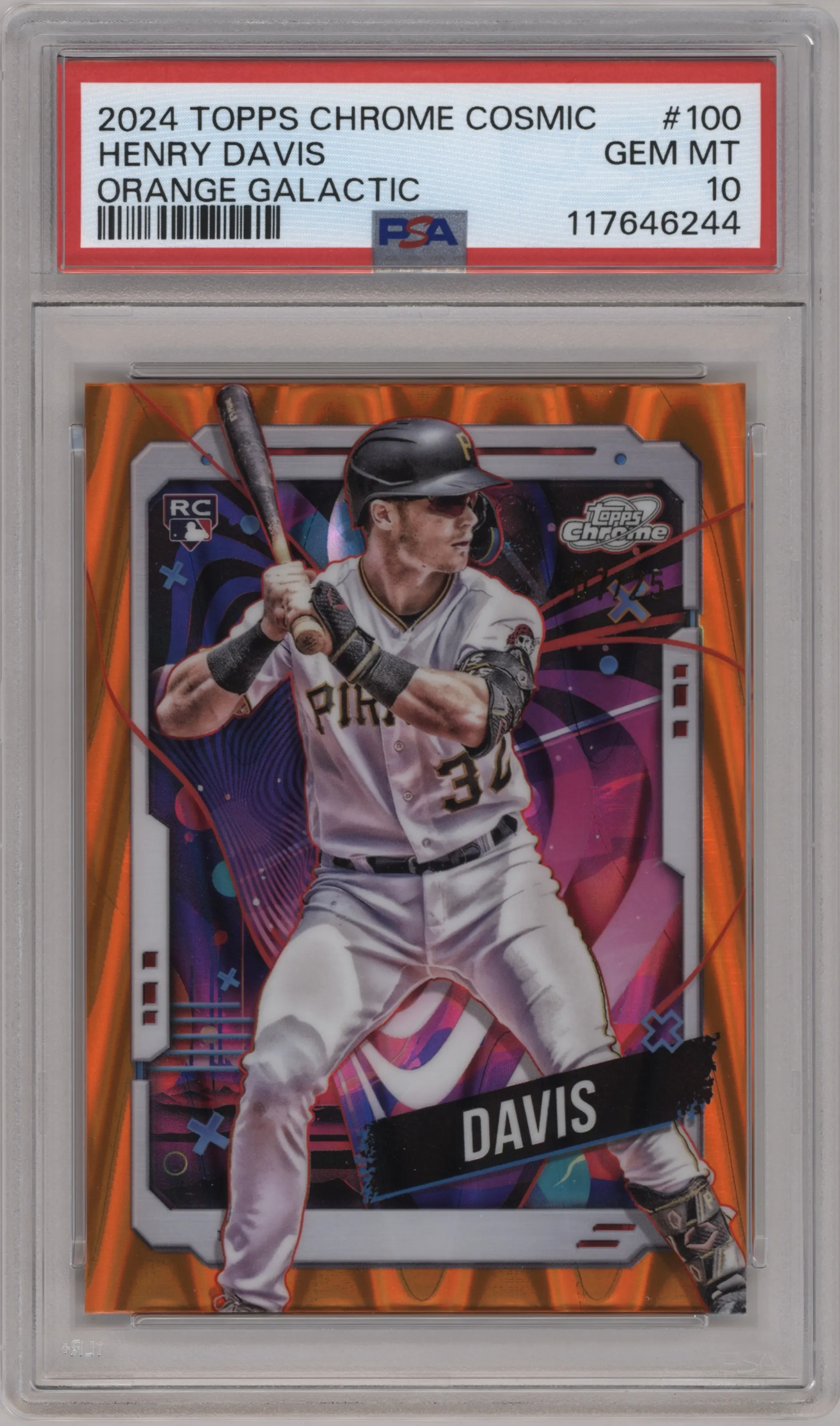 2024 Topps Cosmic Chrome Henry Davis Orange Galactic Refractor #100 PSA 10