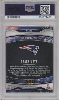 Drake Maye from the 2024 Panini Prizm set featuring a Silver Prizm parallel graded by PSA and given an overall grade of 10.