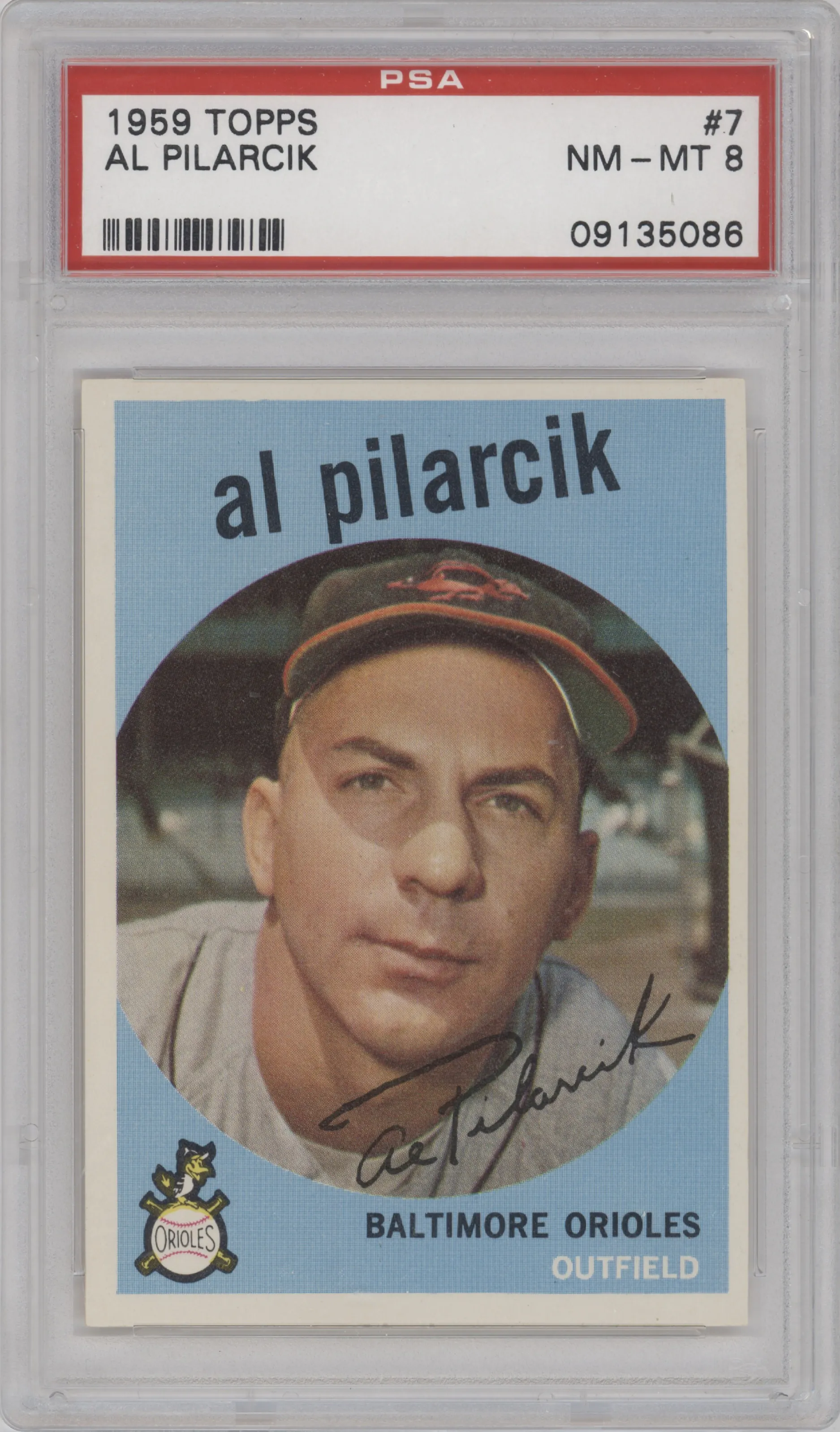 Al Pilarcik from the 1959 Topps set graded by PSA and given an overall grade of 8.
