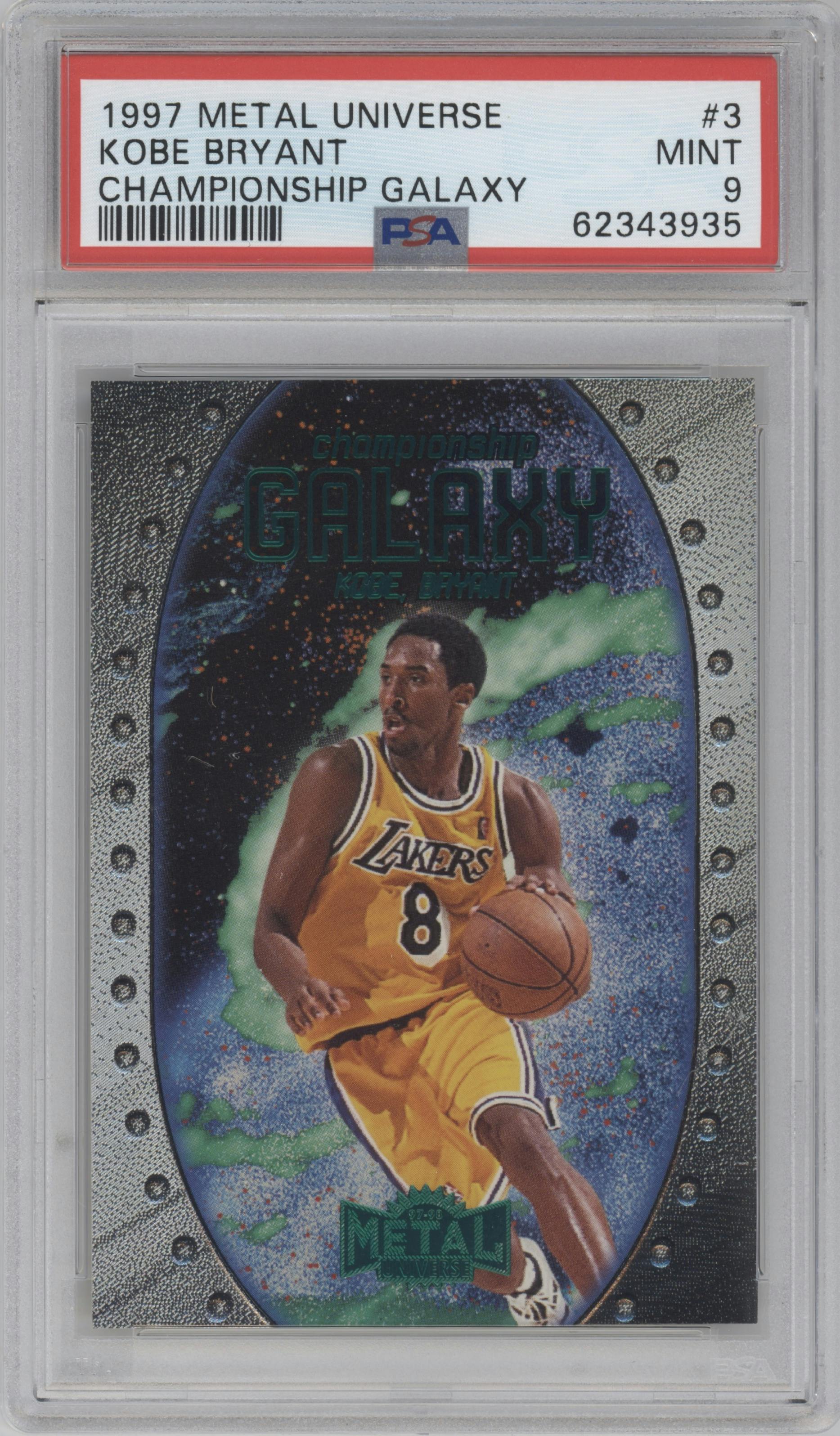 Kobe Bryant from the 1997-98 Metal Universe Championship set graded by PSA and given an overall grade of 9.
