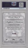 Ronald Acuna Jr. from the 2023 Topps Chrome Update Series Sapphire Edition set featuring a Red parallel graded by PSA and given an overall grade of 10.