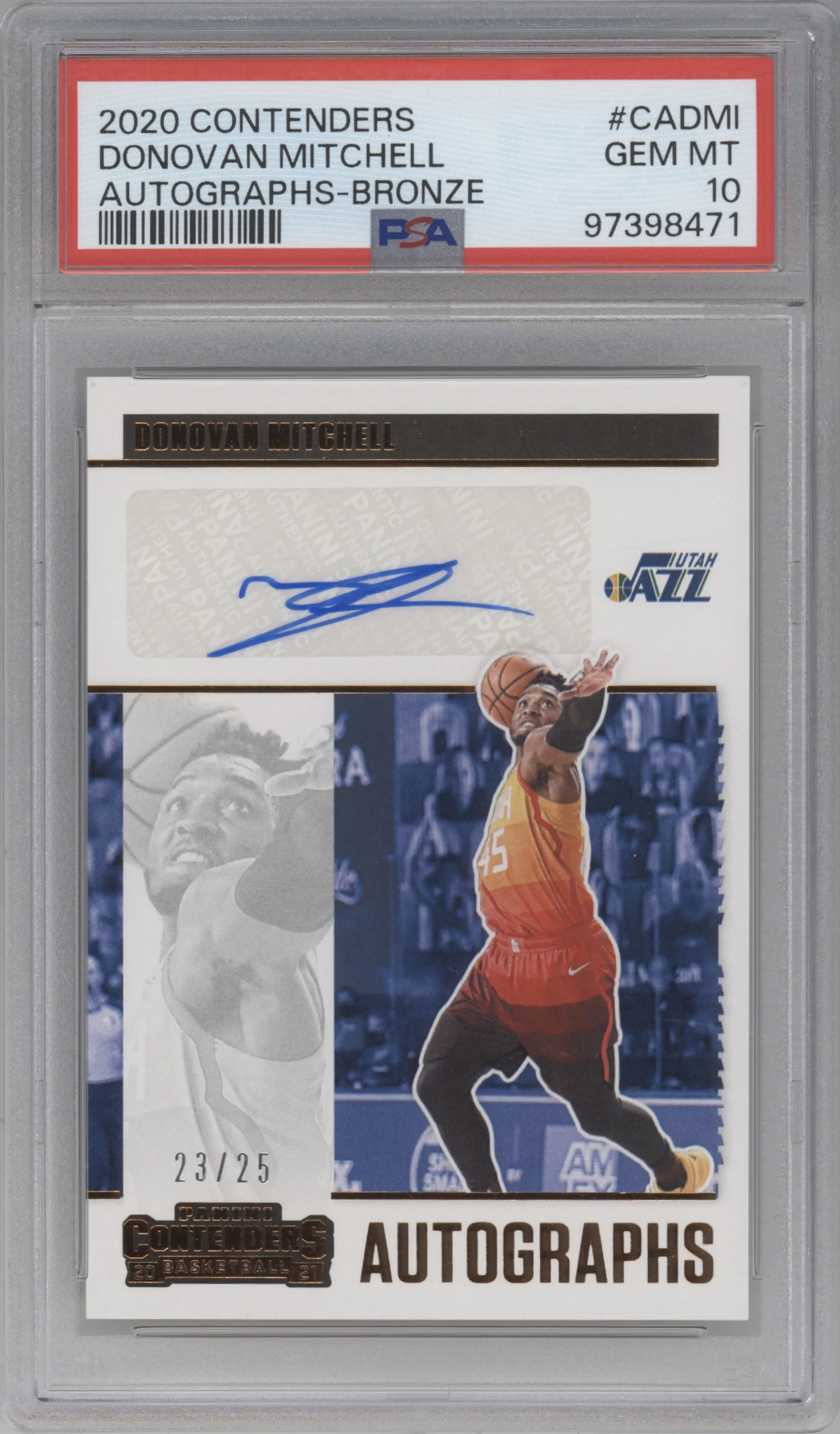 2020 Panini Contenders Auto Donovan Mitchell Bronze #CA-DMI PSA 10