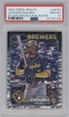 Jackson Chourio from the 2024 Topps Update set featuring a Silver Crackle Foilboard parallel graded by PSA and given an overall grade of 10.