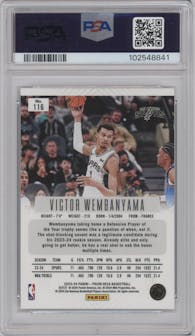 Victor Wembanyama from the 2023-24 Panini Prizm Deca set graded by PSA and given an overall grade of 10.