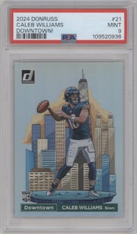 Caleb Williams from the 2024 Donruss set graded by PSA and given an overall grade of 9.