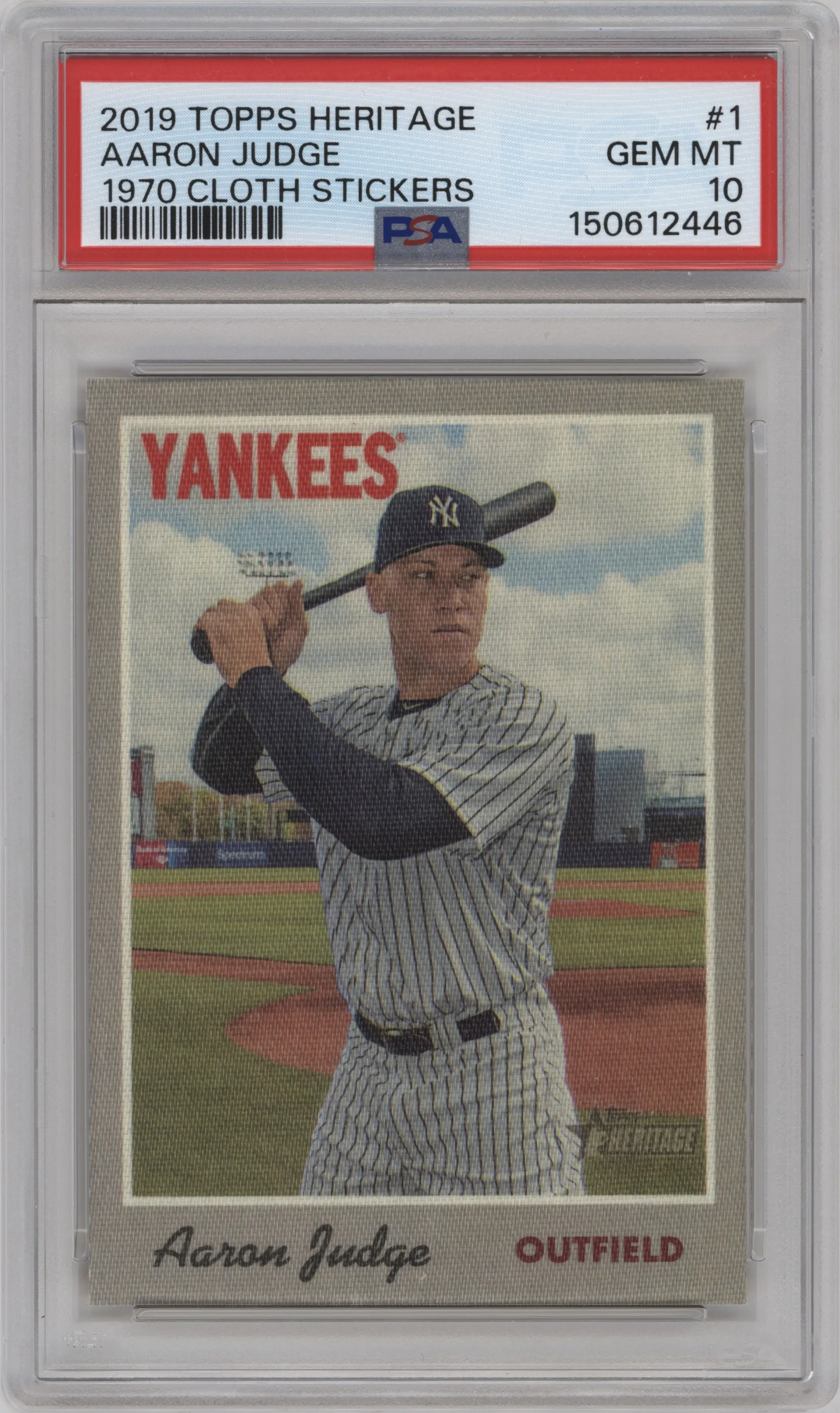 2019 Topps Heritage 1970 Cloth Stickers Aaron Judge PSA 10