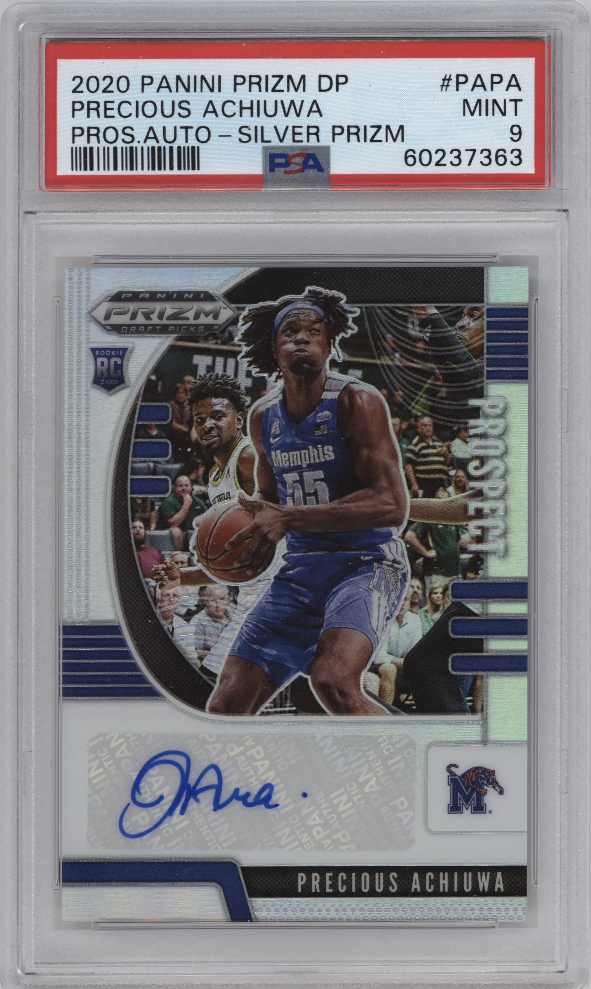 2020 Panini Prizm Draft Picks Pros.Auto Precious Achiuwa Silver Prizm PSA 9