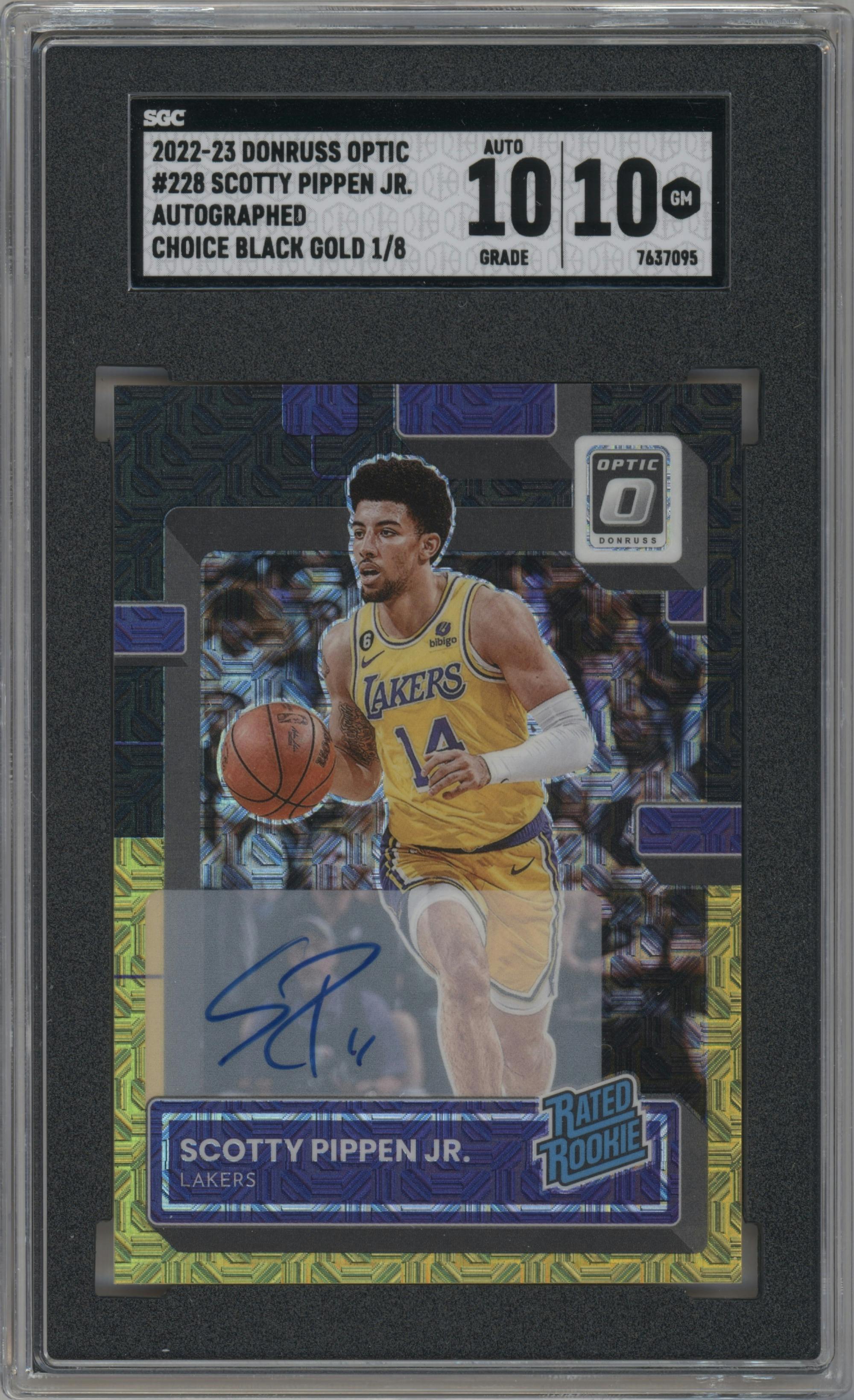 Scotty Pippen Jr.  from the 2022-23 Panini Donruss Optic  set featuring a Choice Black Gold  parallel graded by SGC and given an overall grade of 10.