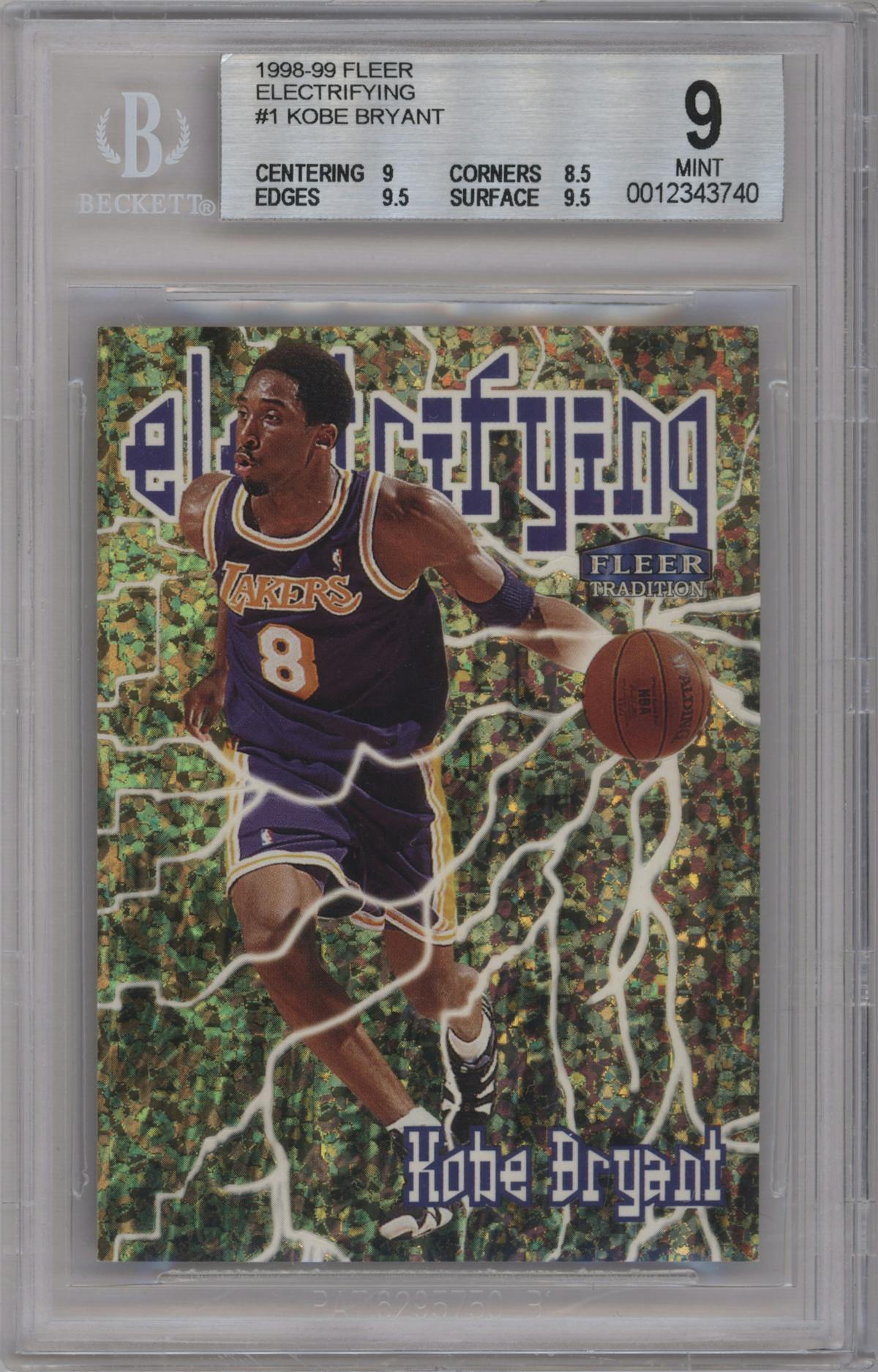 Kobe Bryant from the 1998-99 Fleer Tradition set graded by Beckett and given an overall grade of 9.