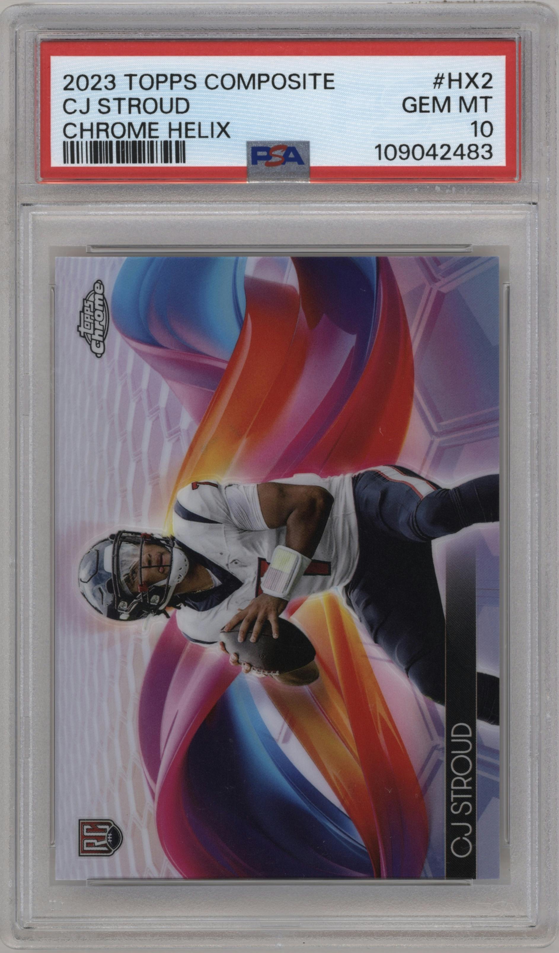 CJ Stroud from the 2023 Topps Composite set graded by PSA and given an overall grade of 10.