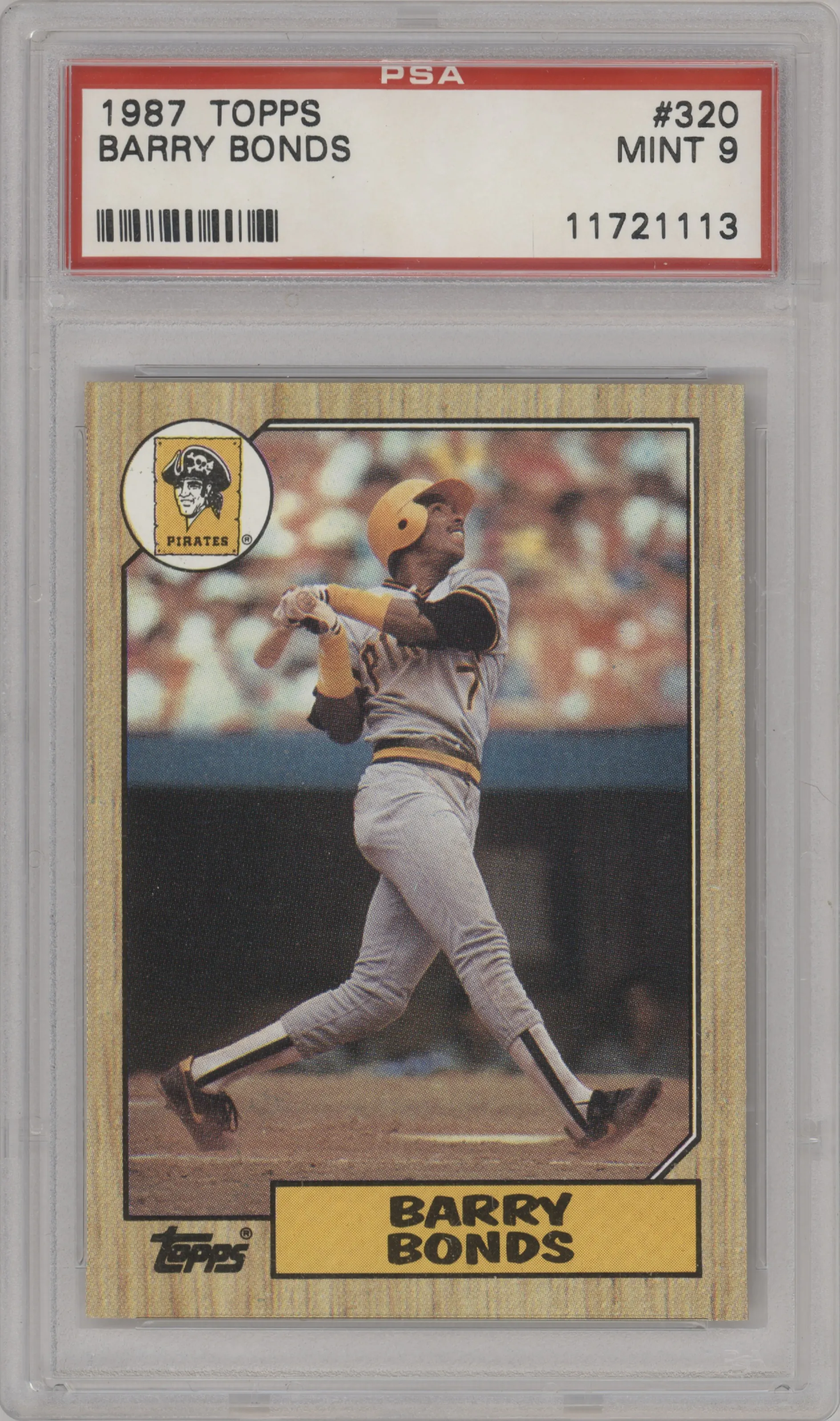 Barry Bonds from the 1987 Topps set graded by PSA and given an overall grade of 9.