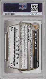 Paul Skenes from the 2023 Bowman Draft set graded by PSA and given an overall grade of 9.