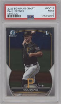 Paul Skenes from the 2023 Bowman Draft set graded by PSA and given an overall grade of 9.